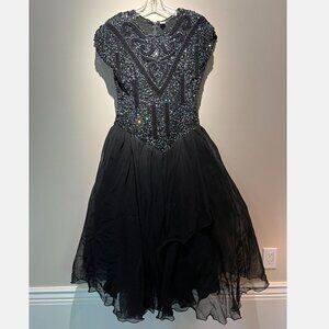 Vintage Black Sequins Beaded Silk, Rayon Dress, Size 8, Used-Excellent Condition